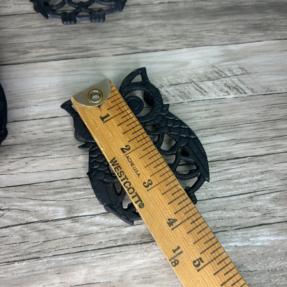 Vintage Owl Trivet Set Cast Iron Taiwan Kitchy Bird Decor Cottage Rustic Goth